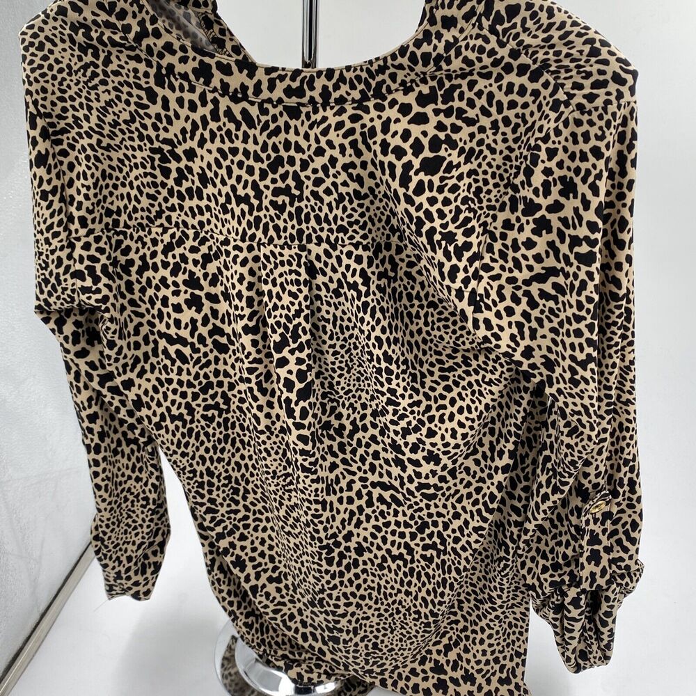 Michael Kors Leopard Animal Print Zip Shirt Roll Sleeves Womens S - Picture 3 of 5
